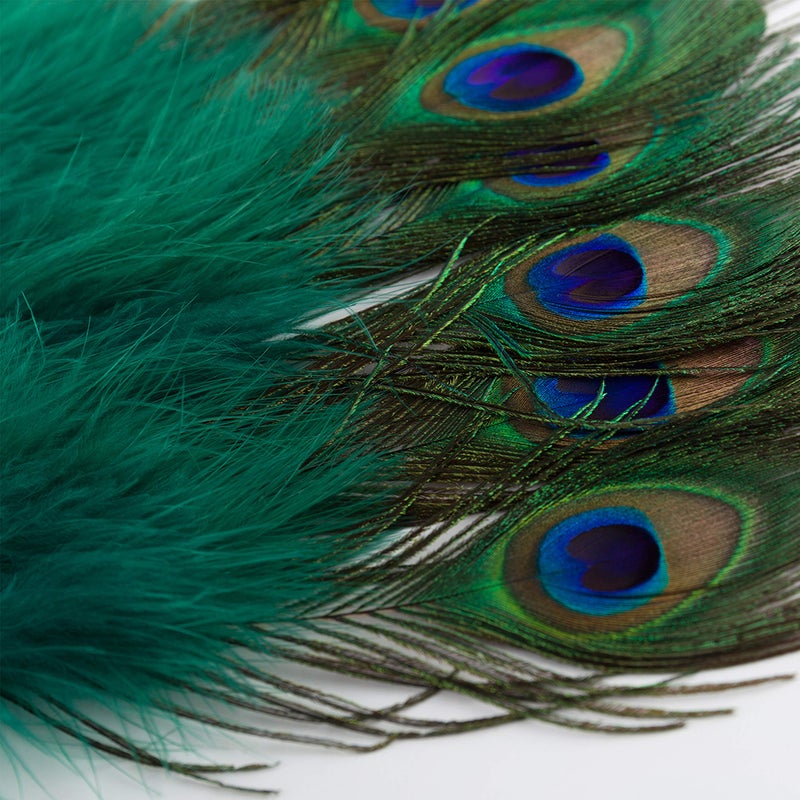 BABEYOND Roaring 20s Vintage Style Peacock & Black Marabou Feather Fan Flapper Accessories for Costume Halloween Dancing Party Tea Party Variety Show (Dark Green-White Rib) - Image 2